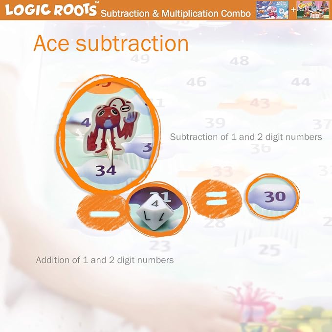 Addition and Subtraction Games - Pack of 2, Cloud Hoppers &Say Cheese Cafe, Math Board Games and STEM Toys for 5-9 Year Olds, Gift for Kids (Girls & Boys), Homeschoolers, Grade 1 & Up-CubbioJoy
