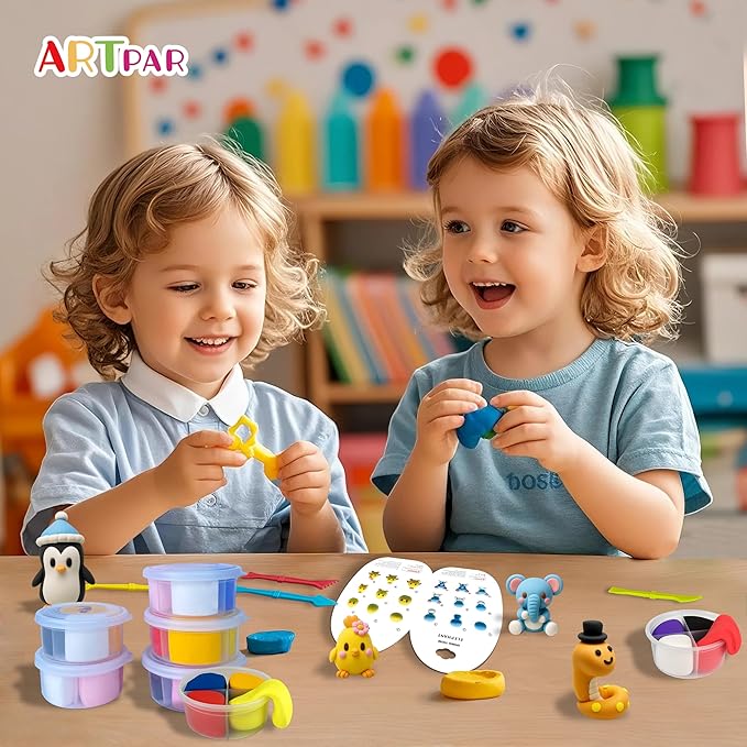Air Dry Clay Kits for Kids-Modeling Magic Clay,12 Animals DIY Molding Clay Art Crafts Set,Ultra Light & Soft, Safe & Non-Toxic with Sculpting Tools & Tutorials, Unique Gifts for Boys & Girls-CubbioJoy
