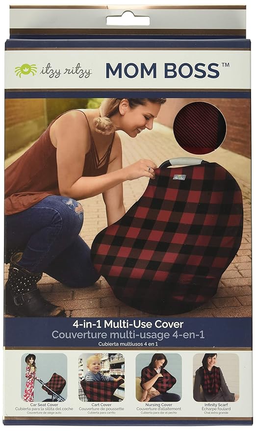 Itzy Ritzy 4-in-1 Nursing Cover, Car Seat Cover, Shopping Cart Cover & Infinity Scarf – Breathable, Multi-Use Nursing Cover Up for Breastfeeding, Carseat Canopy & Stroller Cover (Buffalo Plaid)-CubbioJoy