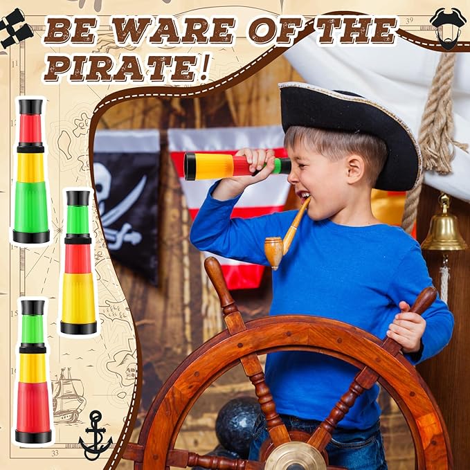24 Pcs Plastic Pirate Telescope for Pirate Party Favors Portable Pocket Educational Science Spyglass Mini Monocular for Pirate Birthday Party Supplies Halloween Treasure Hunt-CubbioJoy