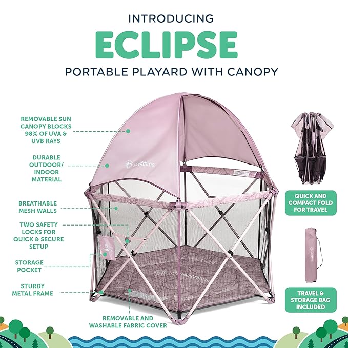 Baby Delight Go with Me Eclipse Deluxe Portable Playard | Playpen | Sun Canopy | Indoor and Outdoor | Ultra Padded Nylon Floor | Canyon Rose-CubbioJoy