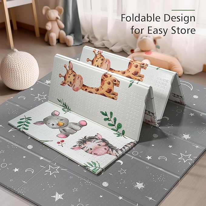 79 x 71 Foldable Large Play Mat for Babies, Non Toxic Foam Play Mat, Thick & Waterproof Baby Playmat for Floor, Anti-Slip Baby Playpen Mat for Toddlers-CubbioJoy