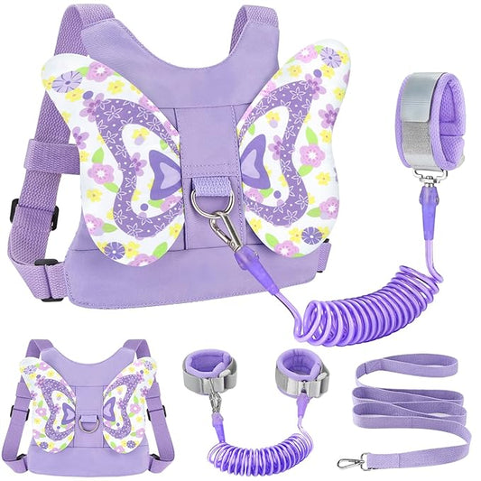 Accmor Toddler Harness Leash + Anti Lost Wrist Link, Cute Butterfly Kids Leash Wristband Assistant, Adorable Child Walking Harness Strap Adjustable Belt Protector for Baby Girls to Outdoor Travel-CubbioJoy