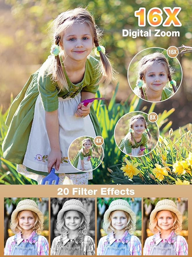 Digital Camera,FHD 1080P Kids Camera 44MP Point and Shoot Digital Cameras with 32GB Card,16X Zoom,Anti-Shake,Date Stamp,Compact Small Cameras Photography for Kids Student Teen Girl Boy(White)-CubbioJoy