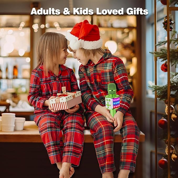 BONAOK Karaoke Microphone for Kids & Adults - Bluetooth Microphones Singing Mic with Disco Lights, Echo Effect, Built-in Speaker Portable Karaoke Player for Party Travel Gifts Q78(Green)-CubbioJoy