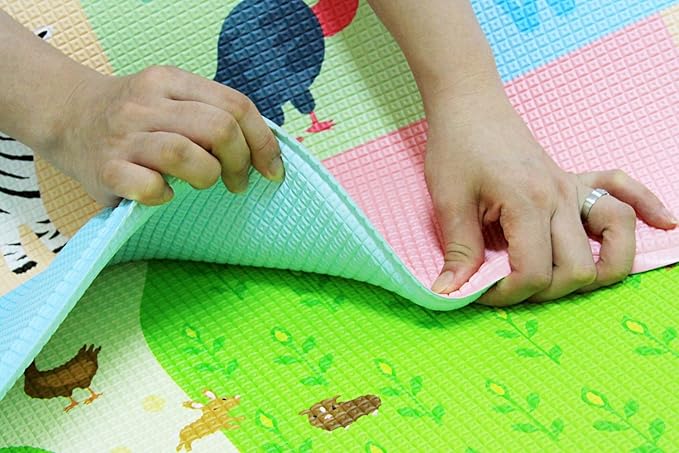 Baby Care Play Mat (Medium, Playful - Busy Farm) 73’’ x 49’’ Original One-Piece Reversible Rollable Waterproof Play Mat for Infants, Babies, Toddler, and Kids-CubbioJoy