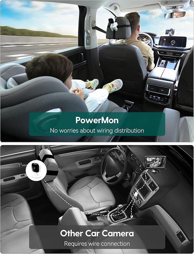 BABELIO Wireless Baby Car Camera with 5" HD Night Vision, Battery-Powered Rear Facing Car Seat Monitor for Kids and Pet, Easy Install 360° Rotatable Backseat Mirror, Newborns Travel Essentials Gifts-CubbioJoy