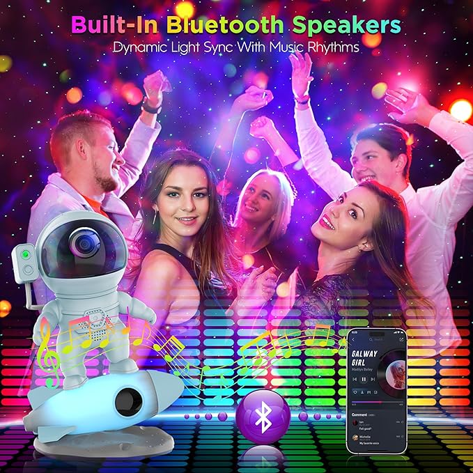 Astronaut Galaxy Projector for Bedroom, Star Projector Galaxy Light with App & Remote Control, White Noises, Bluetooth Speaker, Rocket Night Light for Kids, Ceiling, Gifts, Room Decor-CubbioJoy