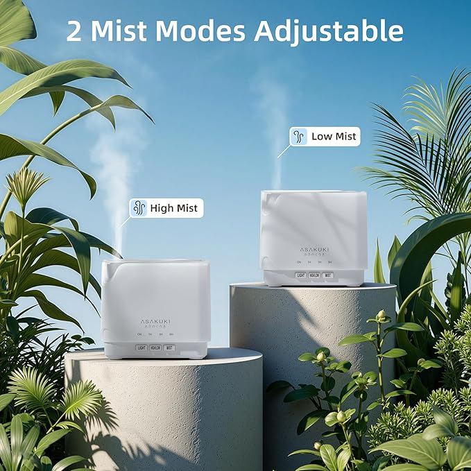 ASAKUKI Essential Oil Diffuser, Multifunctional Ultrasonic Aromatherapy Fragrant Oil Vaporizer Humidifier with Timer, Auto-Off Safety Switch, and 7 LED Light Colors, 700 ml (White)-CubbioJoy