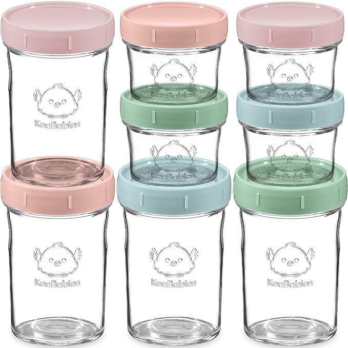 KeaBabies 4pk 8oz & 4pk 4oz Glass Baby Food Containers with Lids - Leak-Proof,Microwavable Small Glass Jars,Baby Purees & Toddler Snack Storage Containers,BPA-Free,Dishwasher & Freezer Safe(Musk Dusk)-CubbioJoy