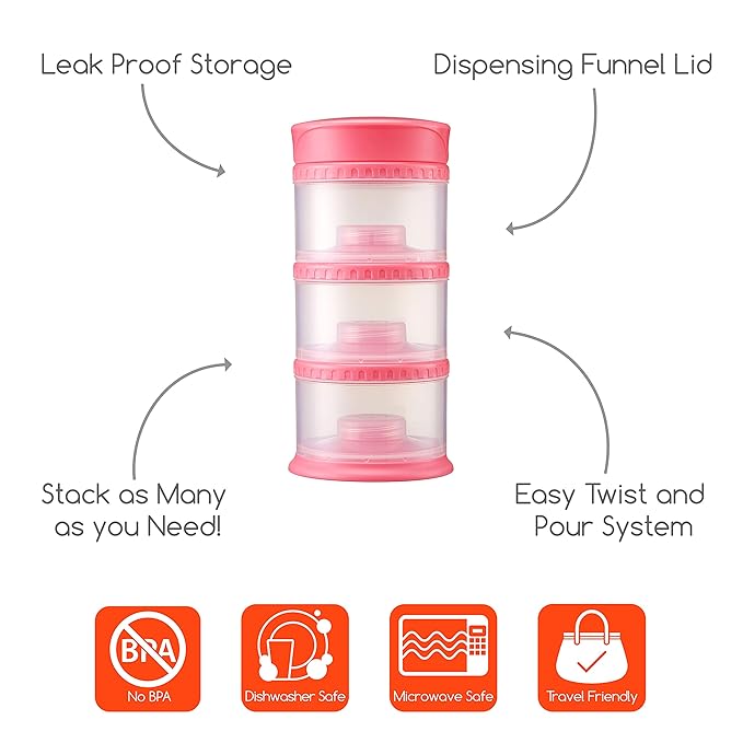 Innobaby Packin' Smart Stackable and Portable Storage System for Formula, Liquid, Baby Snacks and More. 3 Stackable Cups in Strawberry. BPA Free., 12 Ounce-CubbioJoy