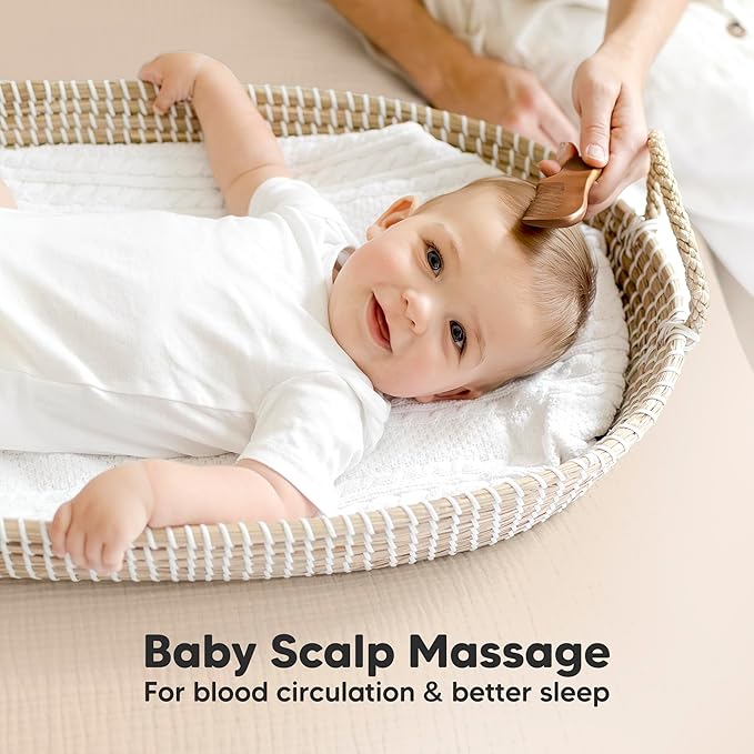 Baby Hair Brush and Comb Set for Newborn - Wooden Baby Hair Brush Set with Soft Goat Bristle, Baby Brush Set for Newborns,Baby Brush and Comb Set Girl, Boy,Toddler Cradle Cap Brush (Oval, Dark Walnut)-CubbioJoy