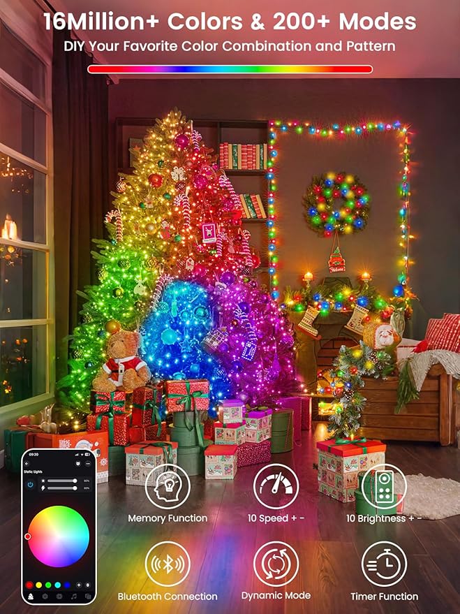 240LED Smart Color Changing Halloween Lights App Control, 95FT Waterproof RGB Music Sync Xmas Fairy String Light with Remote & Timer, Twinkle Christmas Tree Lights Outdoor Indoor Halloween Decorations-CubbioJoy