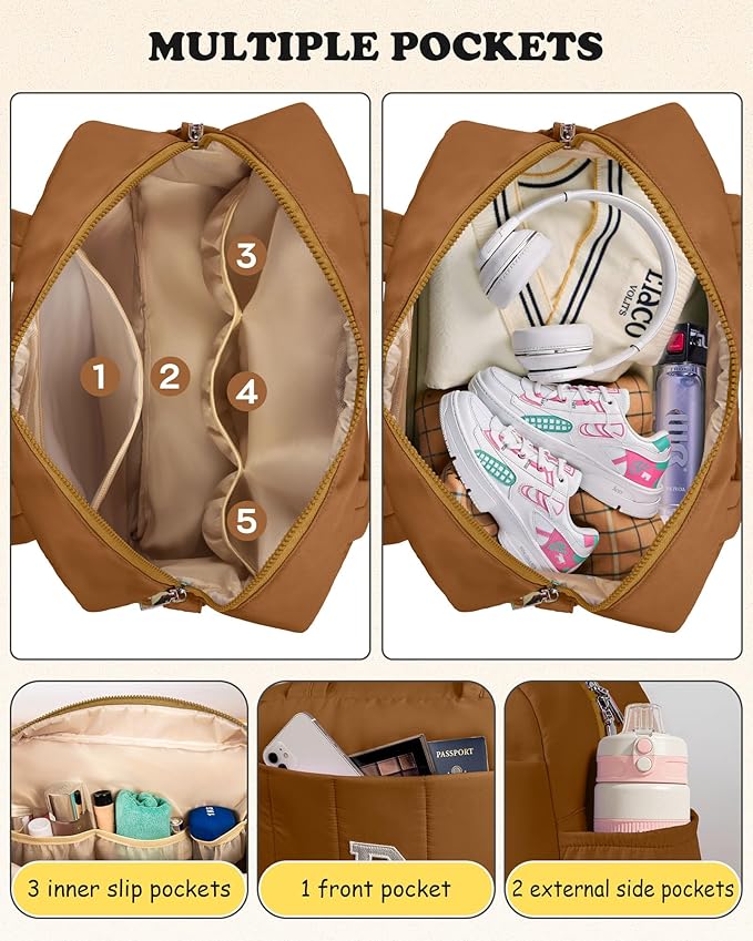 College Girl Gift-Duffle Bag with Letter, Carry On Bags for Women，Overnight Bag with Wet Pocket，Lightweight Travel Bags Personalized Gym Tote with Makeup Pouch-CubbioJoy