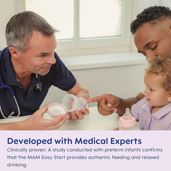MAM Easy Start Anti-Colic Baby Bottles, Extra Slow Flow, Breastfeeding-Like Silicone Nipple Bottle, Reduces Colic, Gas, & Reflux, Easy-to-Clean, BPA-Free, Vented Baby Bottles for Newborns, 0-3 Months-CubbioJoy