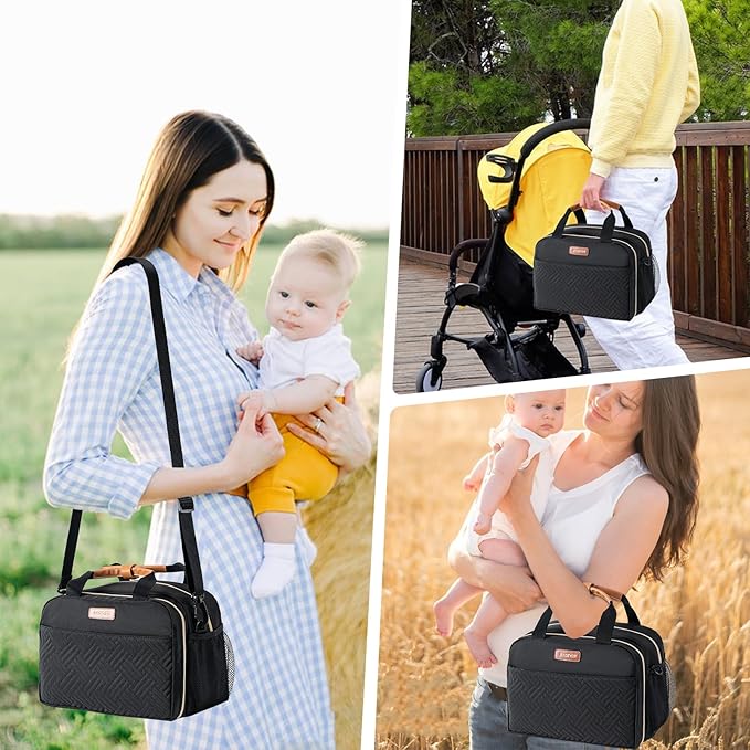 Breastmilk Cooler Bag with Ice Pack Fits 6 Baby Bottles Up to 9 Ounce, Compatible with Wearable Breast Pumps & Accessories-Black-CubbioJoy