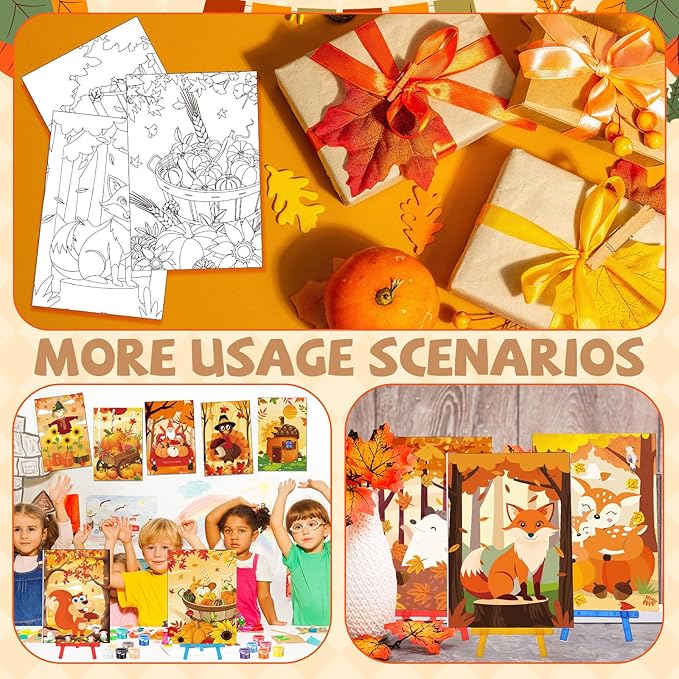 Blosssound 10 Set Pre Printed Canvas Pre Drawn Canvas Painting with Easel Kits 5" x 7" Outline Painting Panels for Beginners, DIY Craft Project, Party Favor, Home Decors(Autumn)-CubbioJoy