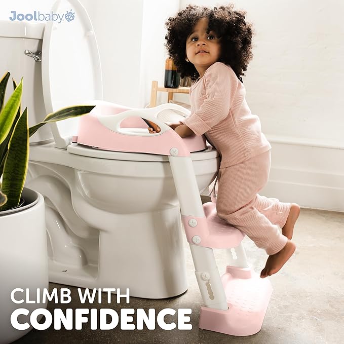 Jool Baby Potty Training Seat with 2 Step Ladder for Toddlers - Soft Cushioned Seat & Splash Guard, Adjustable Height (Pink)-CubbioJoy
