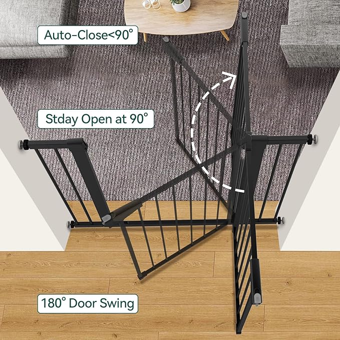Babelio Baby Gate, 29-43" Auto-Close Easy Install Pet Gate, Extra Wide Walk Thru Child Safety Gate, 30" Tall Pressure-Mounted Metal Dog Gate for Doorways & Stairs, Black-CubbioJoy