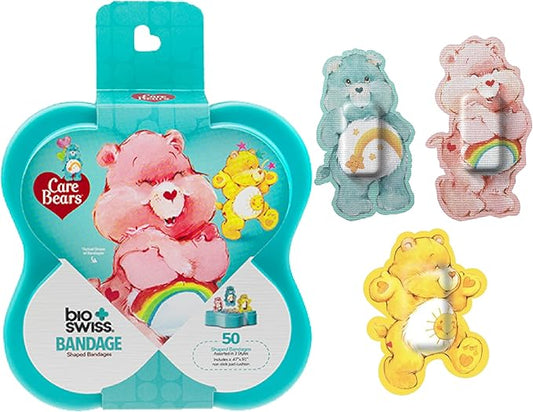 BioSwiss Care Bears Bandages, Classic Care Bear Shaped Self Adhesive Bandage, Latex Free Sterile Wound Care, Fun First Aid Kit Supplies for Kids, 50 Count-CubbioJoy