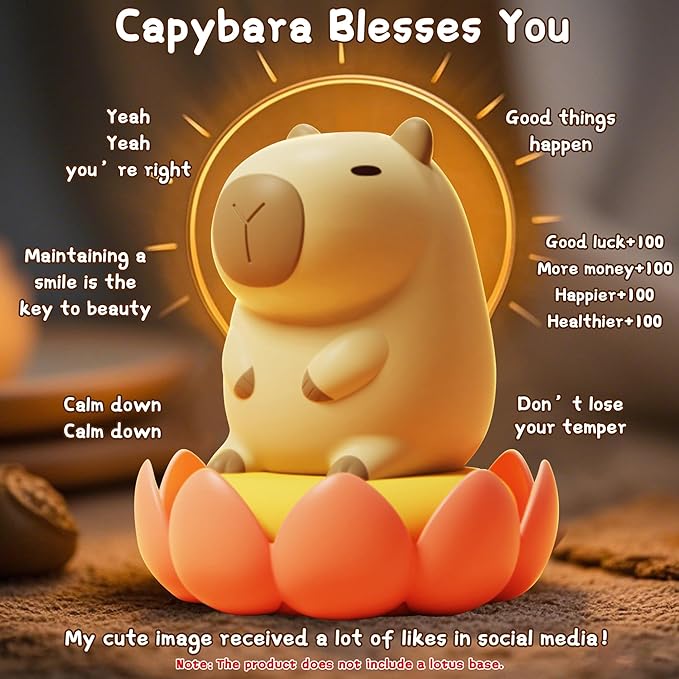 Cute Capybara Night Light, LED Squishy Novelty Animal Night Lamp,2 Levels Dimmable/Timer Nursery Nightlight for Kids, Rechargeable Touch Bedside Lamp, Bedroom/Dorm Decor, Baby Boys Girls Gifts-CubbioJoy