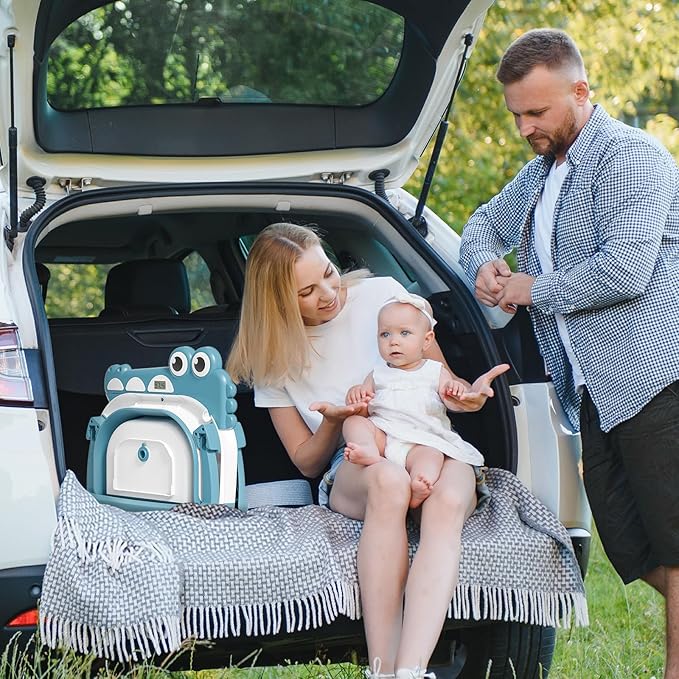 Collapsible Baby Bathtub for Newborn, Foldable Baby Bath Tub with Thermometer & Soft Floating Cushion & Drain Hole, Portable Travel Infant Bath Tubs for Newborns to Toddler 0-36 Months Girl, Blue-CubbioJoy