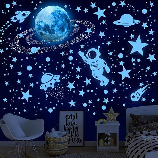 530 Glow in The Dark Stars Ceiling Stars Glow in The Dark Glow Moon and Space Wall Decals Astronaut Universe Galaxy Planet Wall Stickers Glowing Wall Stickers Kid Boys Living Room Decor-CubbioJoy