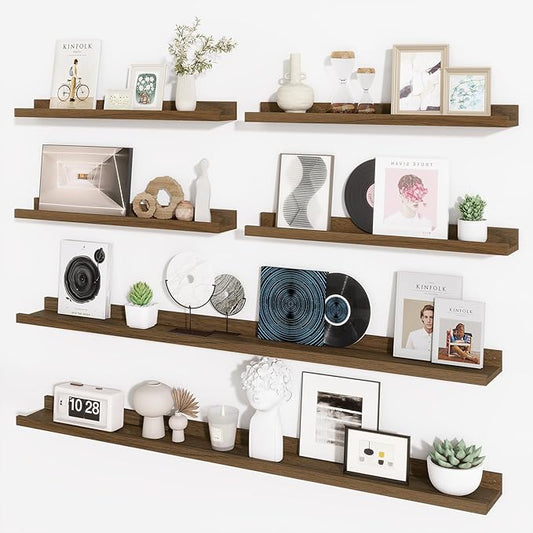 Axeman Picture Ledge Shelf, Floating Shelves for Wall Decor Storage Set of 6, 55 inch Floating Wall Mounted Shelves, Wall Shelves with Lip for Living Room, Bedroom, Nursery, Bathroom, Kitchen, Walnut-CubbioJoy