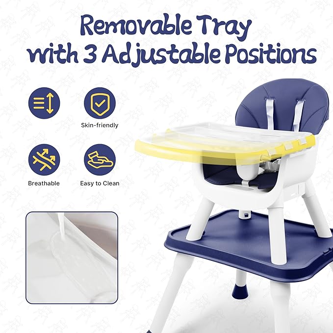 4 in 1 Baby High Chair, Toddler Chair with Removable Tray, Convertible High Chairs for Babies and Toddlers, Kids Learning Table, Building Block Table, Dining Booster Seat with Safety Harness, Blue-CubbioJoy