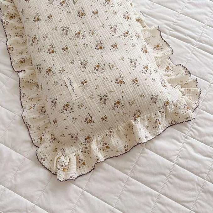 BuLuTu Floral Toddler Pillow Cases Cotton Muslin Cotton Pillowcases for Girls Nursery Pillow, Kids Pillow Cover for Crib/Toddler Bed, Envelope Closure,1 Piece, Crapemyrtle Pattern, 14"x20"-CubbioJoy