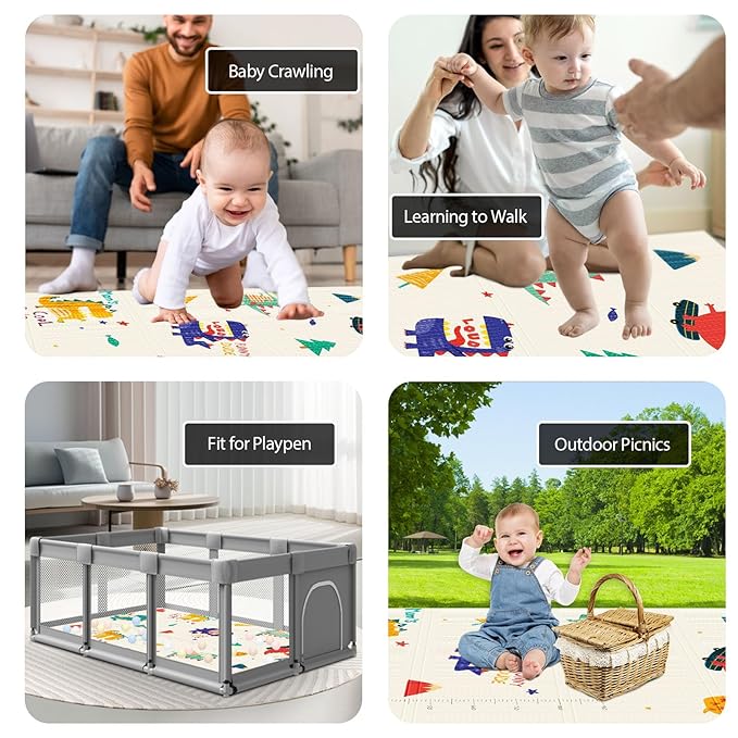 Baby Play Mat, 74 x 50 Inch Play Mat Perfect for Use Baby Playpen, Foldable Baby Foam Playmat for Floor, Portable Waterproof Activity PlayMats for Babies, Infants and Toddlers-CubbioJoy