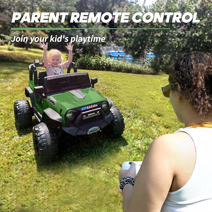 24V 9Ah Ride on Toy for Big Kids, 4x4 2 Seater Ride on Car Truck w/Remote Control, 4x200W Motors - Green-CubbioJoy
