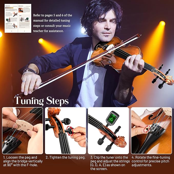 CAHAYA Violin 4/4 Full Size - Full Wooden Violin Set for Beginners Kids Adults Students Violin Kit with Hard Travel Case, Shoulder Rest, Extra Strings, Tuner-CubbioJoy