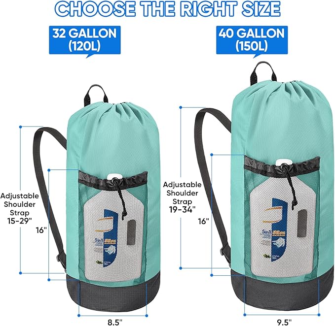 BALEINE 150L Laundry Bag Backpack, 900D Oxford Fabric Large Travel Laundry Bags with Shoulder Straps and 2 Mesh Pockets for College Dorm, Apartment, Laundromat (Sky Blue, 150L)-CubbioJoy