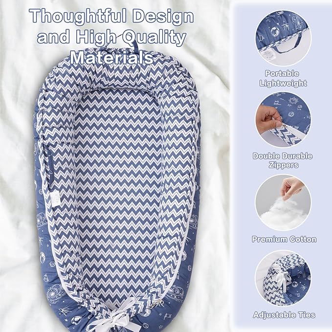 Baby Lounger - Infant Lounger for Newborn 0-24 Months, Breathable & Soft Baby Lounger Cover, Portable Infant Lounger for Home and Travel, Babies Essentials Gifts - Blue-CubbioJoy