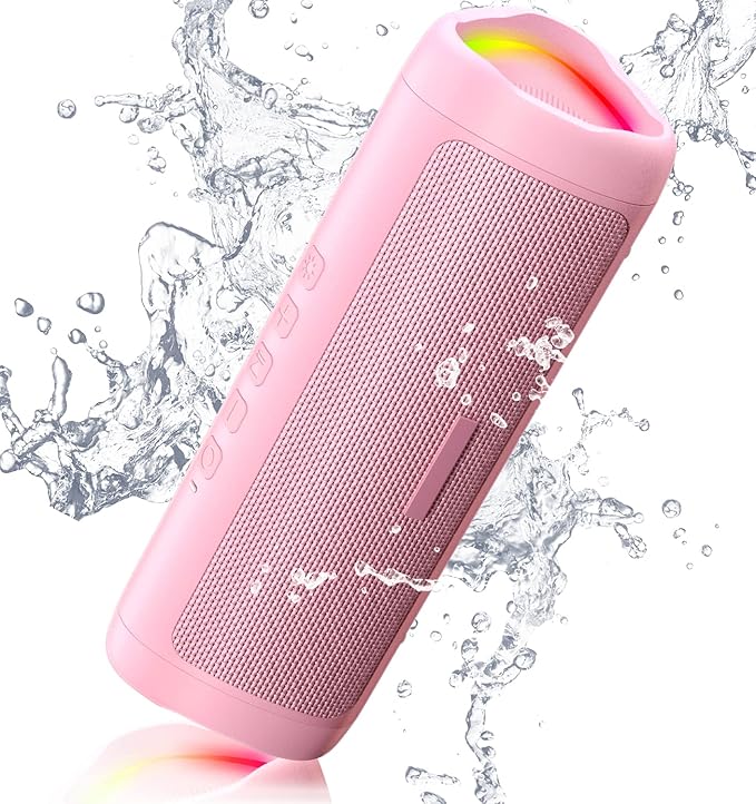 Bluetooth Speaker with HD Sound, Portable Wireless, IPX5 Waterproof, Up to 20H Playtime, TWS Pairing, BT5.3, for Home/Party/Outdoor/Beach, Stocking Stuffers, White Elephant Gifts for Adults (Pink)-CubbioJoy