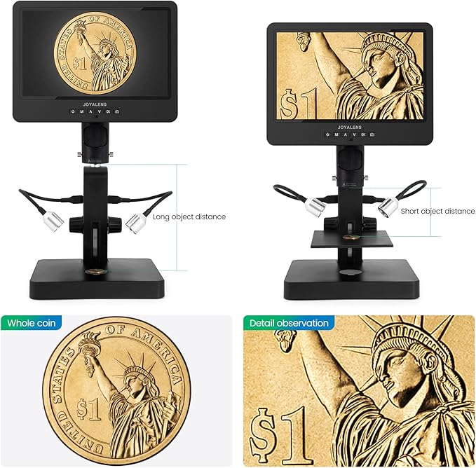 JL249PS 3 Lenses 10 Inch HDMI LCD Digital Microscope, UHD 4000× 24MP Biological Microscope with Prepared Slides, Coin Microscope for Full-Size Coins Error Coins, PC/TV Compatible, 32G Card-CubbioJoy