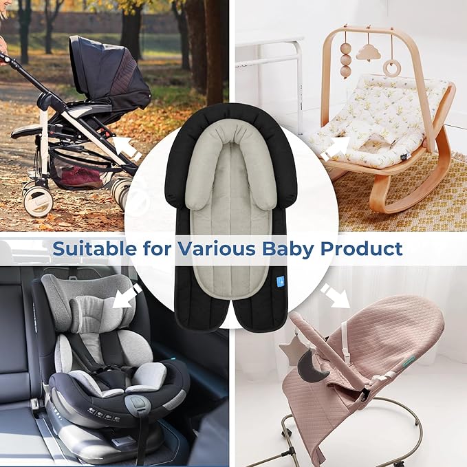 COOLBEBE Upgraded 2-in-1 Babybody Supports for Newborn Infant - Extra Soft Breathable Car Seat Insert Cushion Pad, Perfect for Carseat, Stroller, Swing, Bouncer Black-CubbioJoy