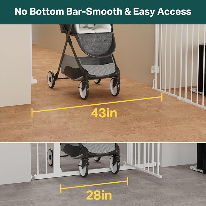 Cumbor 34" Extra Tall No Bottom Bar Baby Gate for Stairs, Auto Close Dog Gate Indoor for Larger Pets, 29.2-43" Hardware Mounted Safety Gate for Doorways, Wide Walk Thru Door for Easy Access (White)-CubbioJoy