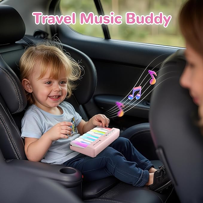 iPlay, iLearn Kids Mini Piano Toy W/Rainbow Lights, Portable Travel Piano Keyboard Toddlers Musical Instrument Learning Toys, Music Interactive Birthday Gift for 2 3 4 5 6 Year Old Girls Children-CubbioJoy