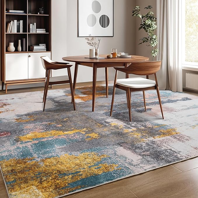 Kelarea Living Room Rug, 6x9 Rug Modern Abstract Washable Rugs Grey Faux Wool Vintage Carpet, Non Slip Rugs for Living Room, Bedroom, Dining Room, Kids Playroom, Home Office-CubbioJoy