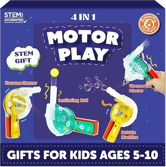 Butterfly EduFields 4in1 Motor Play Science Kit | Best Birthday Return Gifts for Kids Ages 5 6 7 8 9 10 11 12 | STEM Toy | Reusable & Safe | Birthday Gift for Kids Ages 5+-CubbioJoy