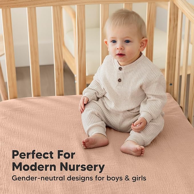 KeaBabies 2-Pack Muslin Crib Sheets for Boys, Girls - 100% Organic Cotton Fitted Baby Crib Mattress Sheet, Soft Breathable Standard Toddler Bed Cover Bedding Set, Neutral, Durable 52x28 (Russet)-CubbioJoy