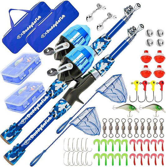 DaddyGoFish Kids Fishing Pole - Rod Reel Combo Tackle Box Starter Set - First Year Small Gear Kit for Boys Girls Toddler Youth Age Beginner Little Children-CubbioJoy