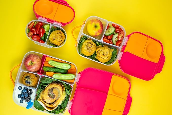 b.box Snack Box for Kids & Toddlers: 2 Compartment Snack Containers, Mini Bento Box, Lunch Box. Leak Proof, BPA free, Dishwasher safe. School Supplies. Ages 4 months+ (Strawberry Shake, 12oz capacity)-CubbioJoy