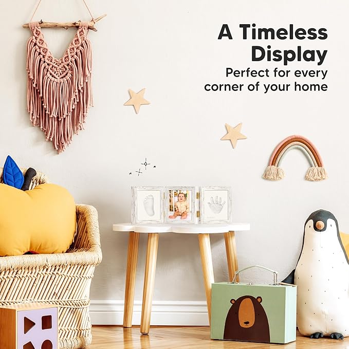 Baby Shower Gifts for Boys, Girls - Baby Hand and Footprint Kit, Newborn Handprint Kit, Keepsake Photo Frame, Nursery Picture Frame, Gender-Neutral Newborn Keepsake Gifts (Vintage White)-CubbioJoy