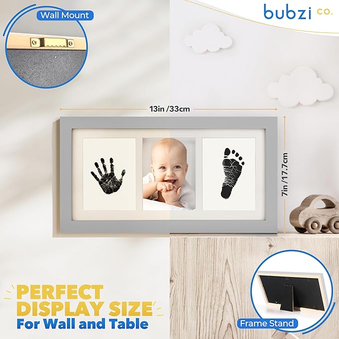 Bubzi Co Baby Handprint Kit & Footprint Photo Frame for Newborn Girls and Boys, Unique Baby Shower Gifts Set for Registry, Memorable Keepsake Decorations for Room Wall or Nursery Decor (Cool Gray)-CubbioJoy