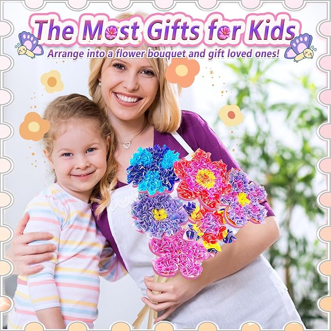 JRD&BS WINL Poke in Fun Art Kit for Kids Ages 3 up, Flower Bouquet Creative Decor Mess Free Art Set for Children Fun Activity Gifts for Boy and Girls 4-8 Year Old DIY Fabric Craft (Flower Bouquet)-CubbioJoy