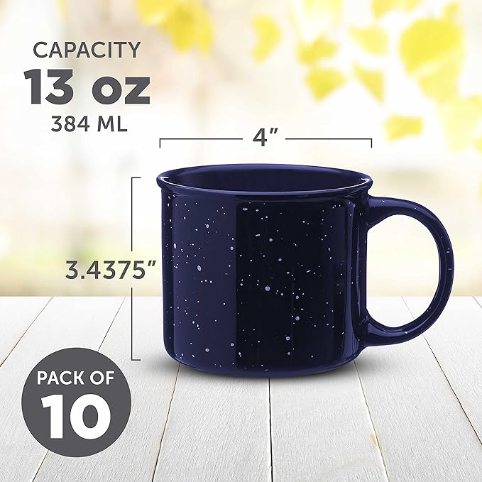 DISCOUNT PROMOS Ceramic Campfire Coffee Mugs 13 oz. Set of 10, Bulk Pack - Perfect for Tea, Espresso, Cappuccino, Hot Cocoa - Blue-CubbioJoy