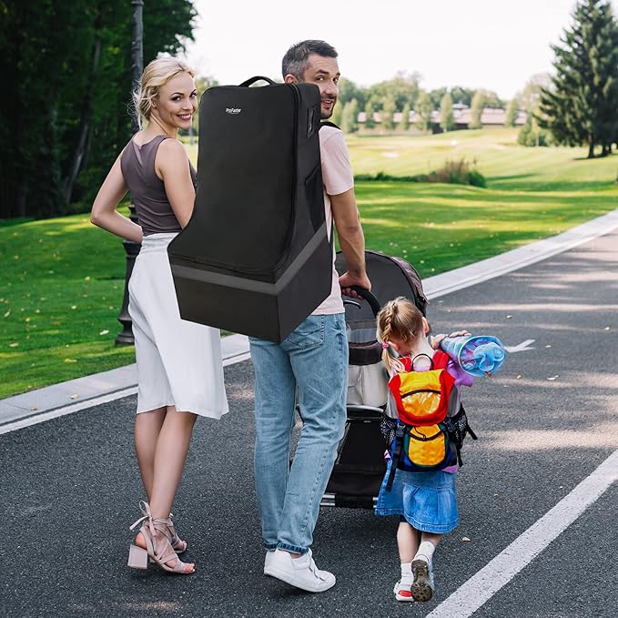 Car Seat Travel Bag - Padded, Comfortable, Durable, Roomy Gate Check Carseat Cover Backpack Fits 3-in-1，Convertible, Booster & Infant Car Seats for Airplane, Airport, Gray-CubbioJoy